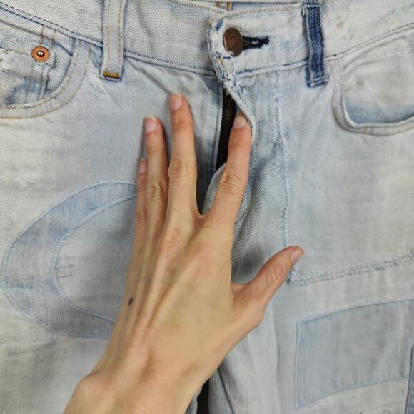 Levis Vintage Clothing Patchwork Jeans Womens 27 Light Wash Moon Tapered - Picture 3 of 13